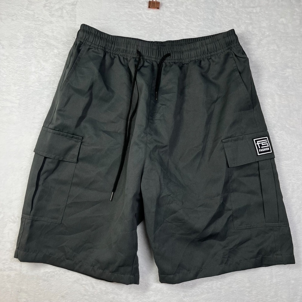 Fashion Cargo Shorts Mens Medium Black‎ Drawstring Performance Workwear Utility